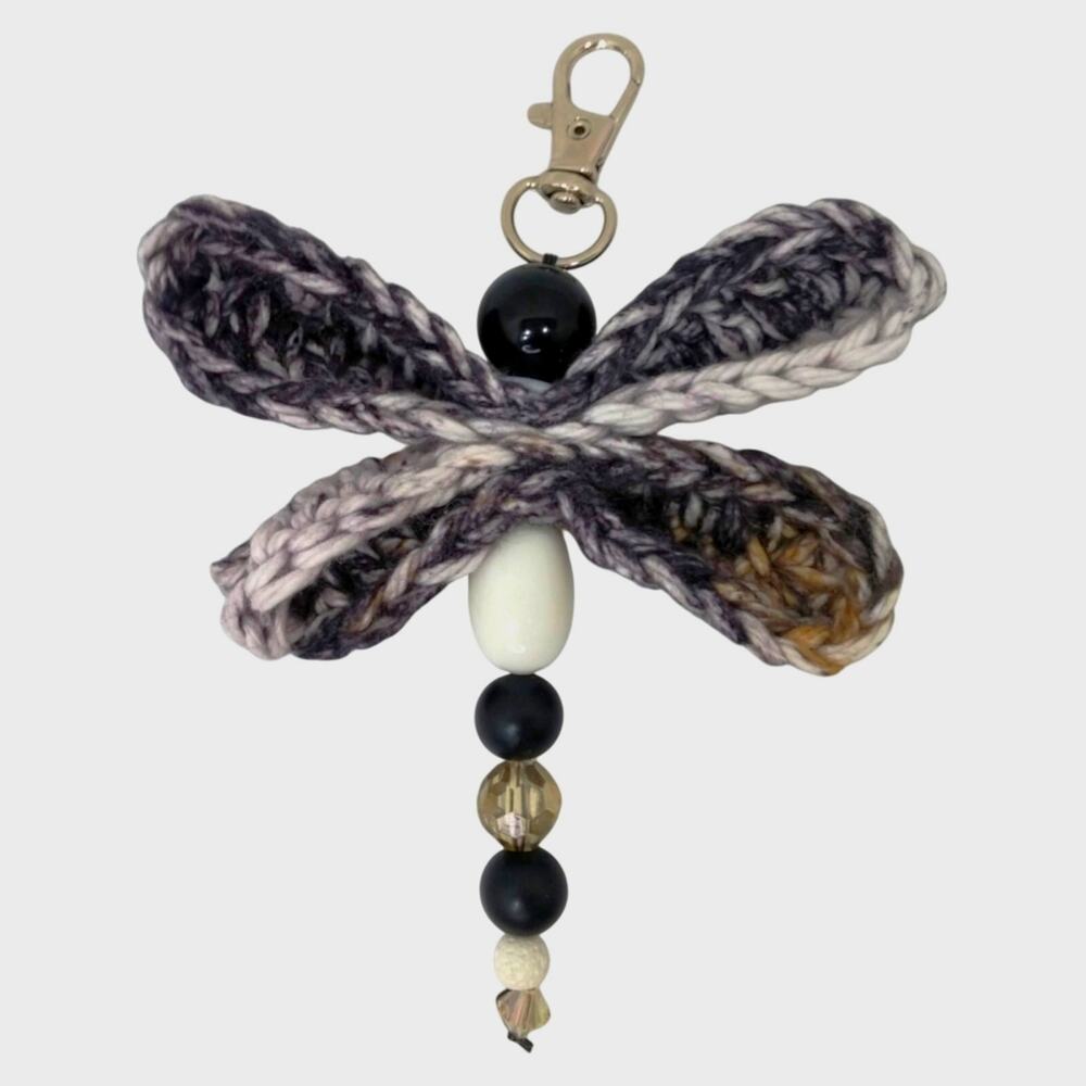 Crochet Beaded Dragonfly Bag Charm Handmade Wings Upcycled Diffuser Keychain NEW - Picture 7 of 8